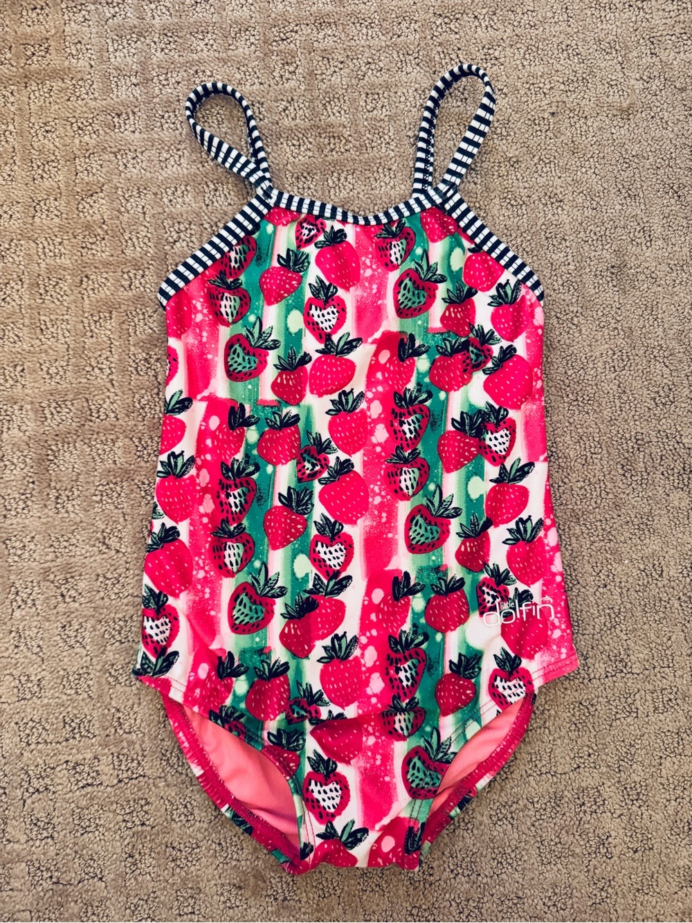 Little Dolfin Pink & Green Strawberry Print Girls' One-Piece Swimsuit